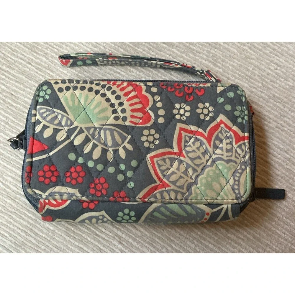 Vera Bradley Gray Floral Zip Around Wallet Wristlet - Picture 2 of 8